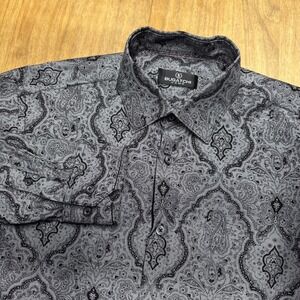 Bugatchi Uomo Long Sleeve Button Down Shirt Mens L Black Paisley Print